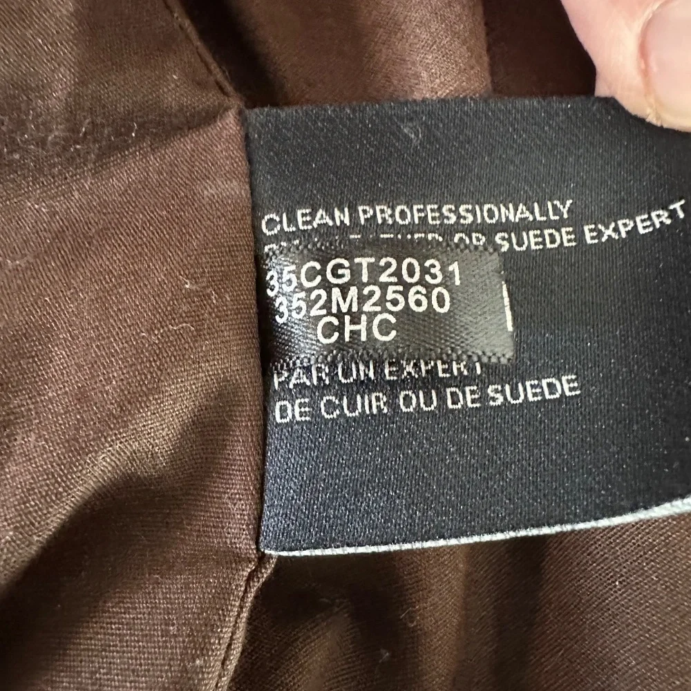 Cole Haan Brown Leather Jacket Cropped Design and Feminine Ruffle Front Detail
